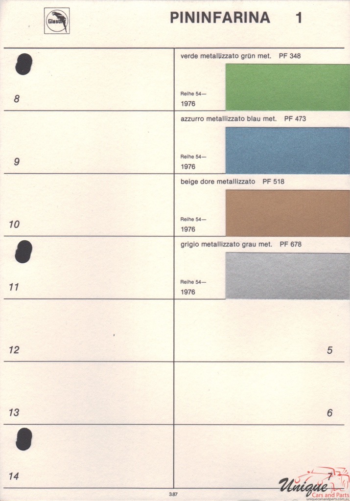 1976 Pininfarina Paint Charts Glasurit